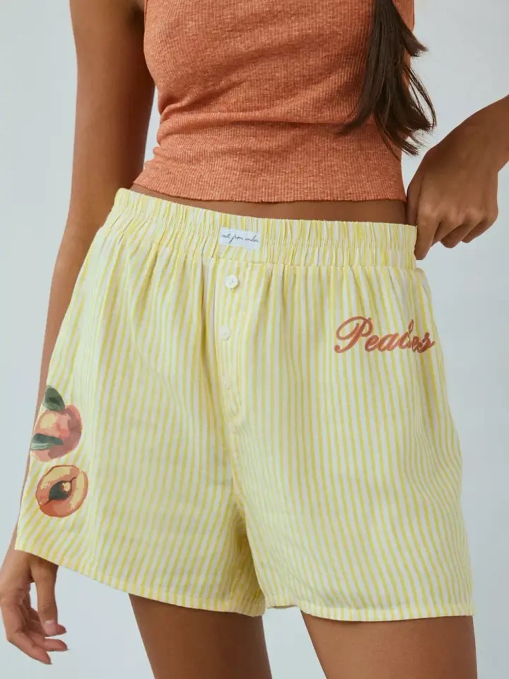 Out From Under Boxer Shorts urban outfitters peaches striped butter yellow patch